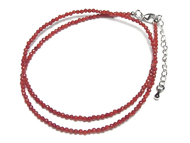 [Video] High Quality! Red Coral (Dyed) Faceted Round 2mm Necklace