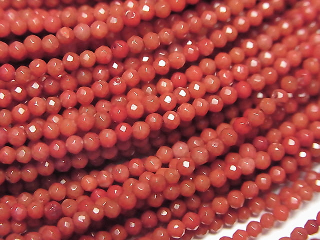 [Video] High Quality! Red Coral (Dyed) Faceted Round 2mm Necklace