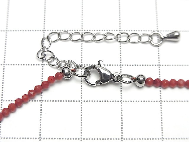 [Video] High Quality! Red Coral (Dyed) Faceted Round 2mm Necklace