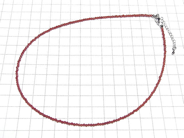 [Video] High Quality! Red Coral (Dyed) Faceted Round 2mm Necklace