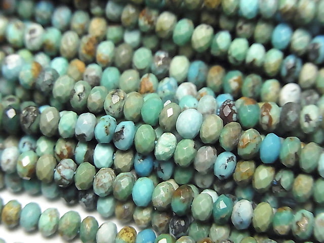 [Video] High Quality! Turquoise AA Faceted Button Rondelle 3x3x2mm 1strand beads (aprx.15inch / 37cm)