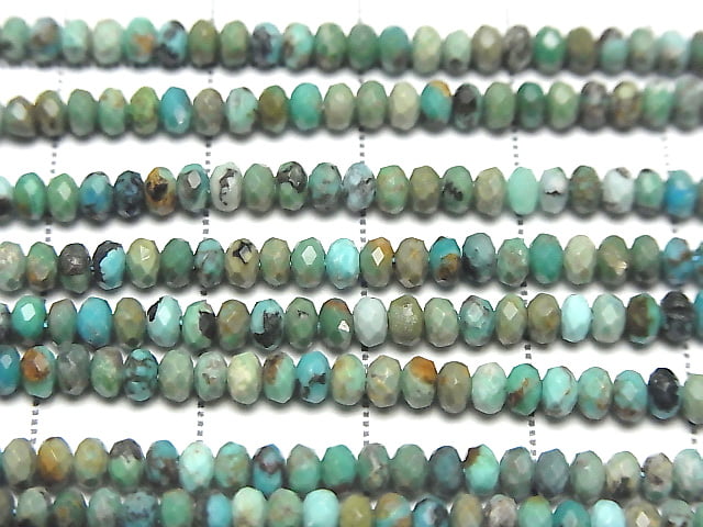 [Video] High Quality! Turquoise AA Faceted Button Rondelle 3x3x2mm 1strand beads (aprx.15inch / 37cm)