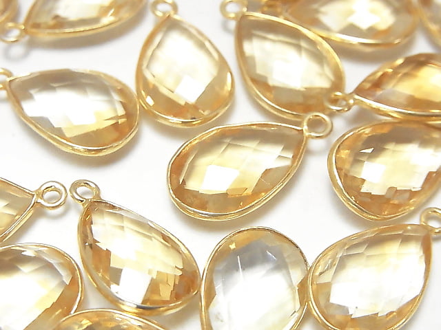 [Video] High Quality Citrine AAA Bezel Setting Faceted Pear Shape 16x11 18KGP 2pcs