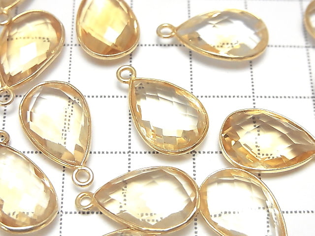 [Video] High Quality Citrine AAA Bezel Setting Faceted Pear Shape 16x11 18KGP 2pcs