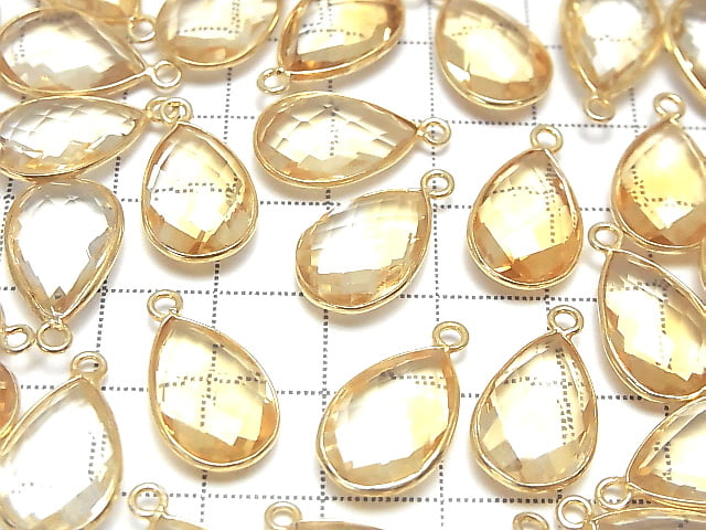 [Video] High Quality Citrine AAA Bezel Setting Faceted Pear Shape 16x11 18KGP 2pcs