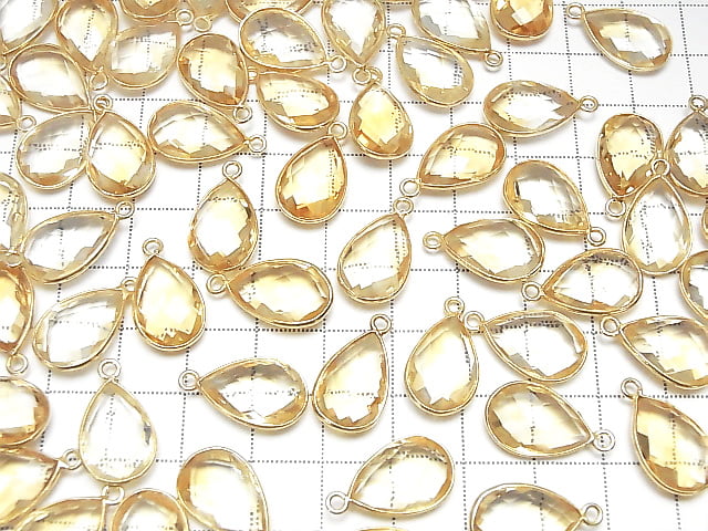 [Video] High Quality Citrine AAA Bezel Setting Faceted Pear Shape 16x11 18KGP 2pcs