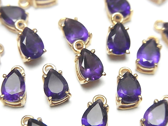 [Video] High Quality Amethyst AAA Bezel Setting Pear shape Faceted 7x5mm 18KGP 2pcs
