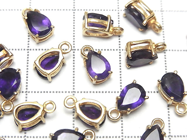 [Video] High Quality Amethyst AAA Bezel Setting Pear shape Faceted 7x5mm 18KGP 2pcs