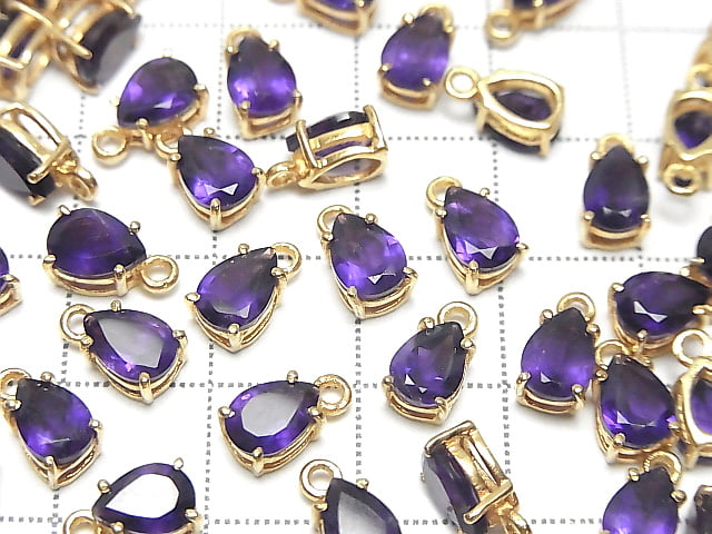 [Video] High Quality Amethyst AAA Bezel Setting Pear shape Faceted 7x5mm 18KGP 2pcs