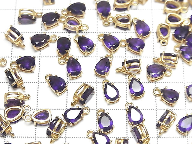 [Video] High Quality Amethyst AAA Bezel Setting Pear shape Faceted 7x5mm 18KGP 2pcs