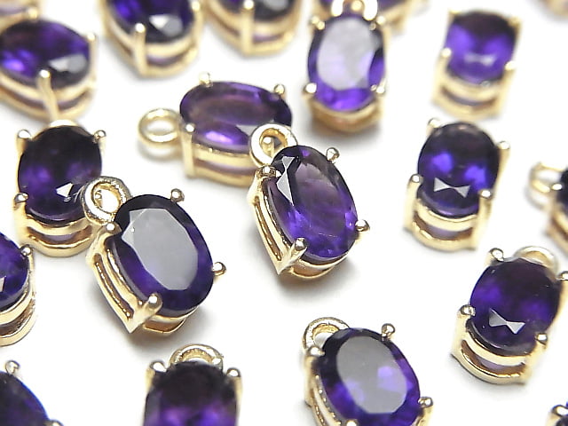 [Video] High Quality Amethyst AAA Bezel Setting Oval Faceted 7x5mm 18KGP 2pcs