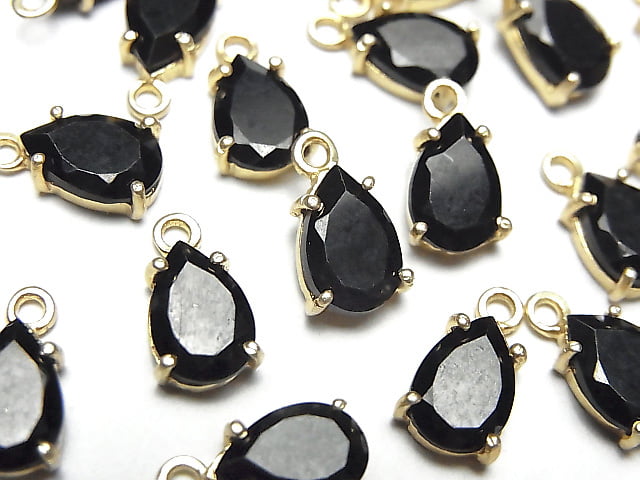 [Video]High Quality Black Spinel AAA Bezel Setting Pear shape Faceted 9x6mm 18KGP 2pcs
