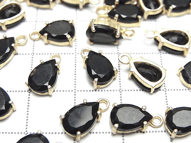 [Video]High Quality Black Spinel AAA Bezel Setting Pear shape Faceted 9x6mm 18KGP 2pcs