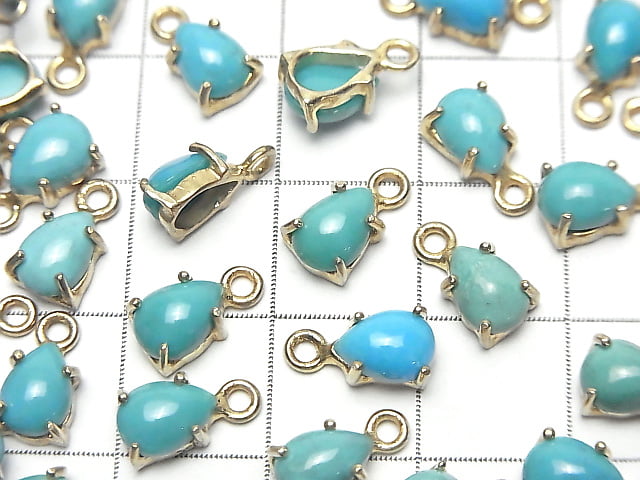 [Video] Kingman Turquoise AAA Bezel Setting Pear shape 7x5mm 18KGP 2pcs