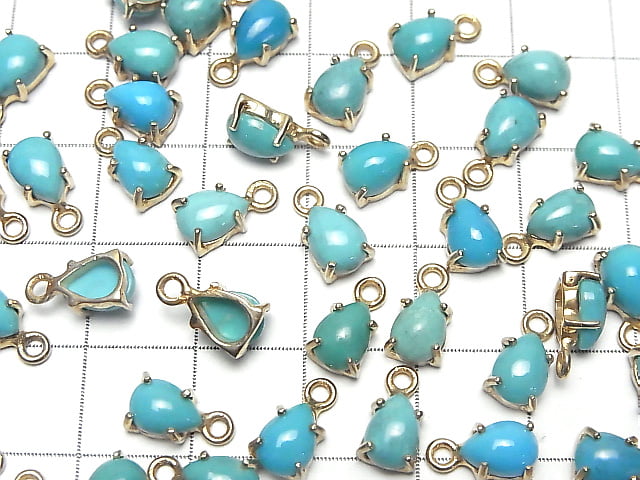 [Video] Kingman Turquoise AAA Bezel Setting Pear shape 7x5mm 18KGP 2pcs