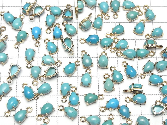 [Video] Kingman Turquoise AAA Bezel Setting Pear shape 7x5mm 18KGP 2pcs