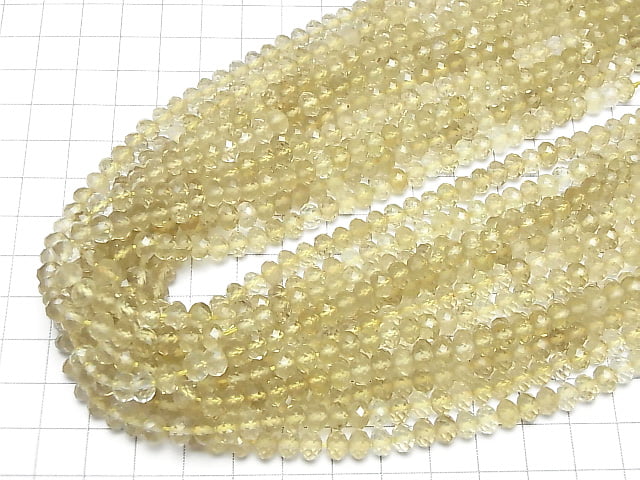 [Video] High Quality!  Lemon Quartz AAA Faceted Button Rondelle 6x6x4mm half or 1strand beads (aprx.15inch/36cm)