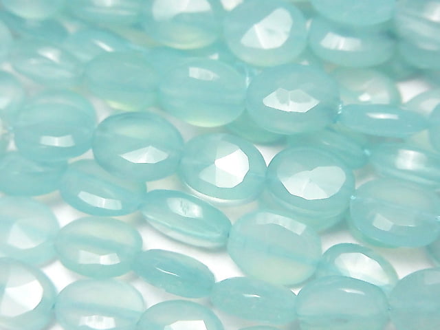 [Video] High Quality Sea Blue Chalcedony AAA Faceted Oval 1strand beads (aprx.13inch / 32cm)