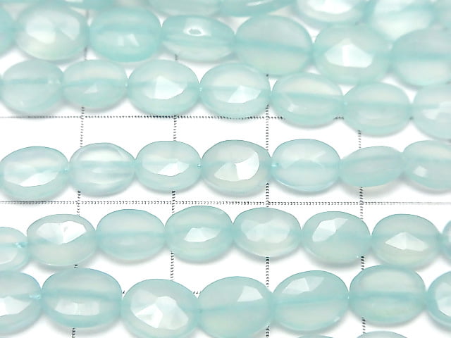 [Video] High Quality Sea Blue Chalcedony AAA Faceted Oval 1strand beads (aprx.13inch / 32cm)