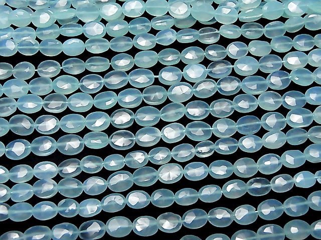 [Video] High Quality Sea Blue Chalcedony AAA Faceted Oval 1strand beads (aprx.13inch / 32cm)