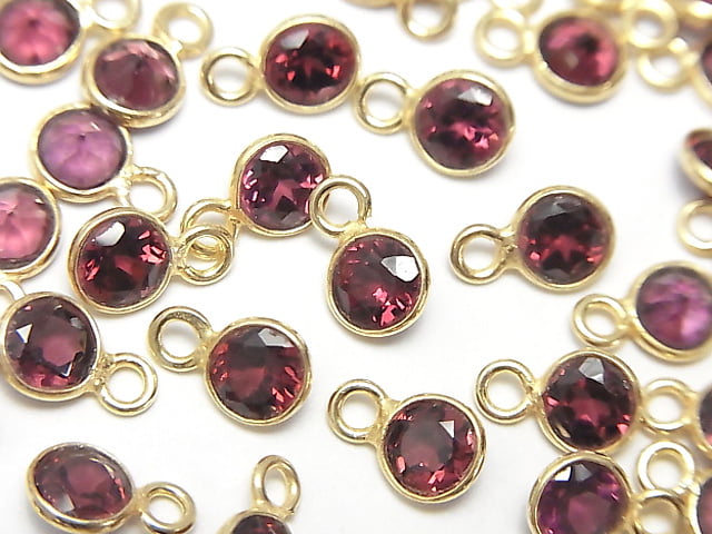 [Video]High Quality Rhodolite Garnet AAA Bezel Setting Round Faceted 5x5mm 18KGP 3pcs