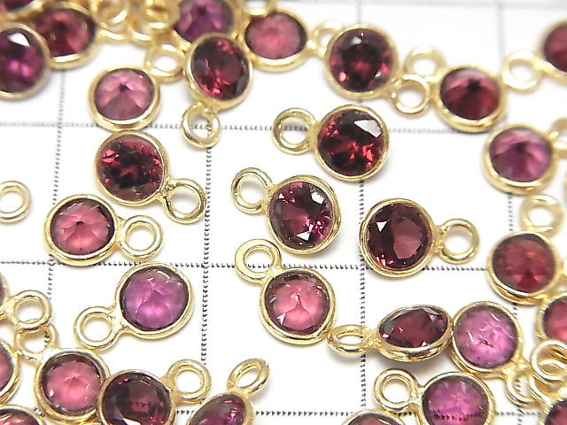 [Video]High Quality Rhodolite Garnet AAA Bezel Setting Round Faceted 5x5mm 18KGP 3pcs