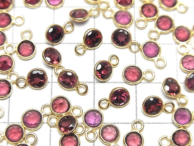 [Video]High Quality Rhodolite Garnet AAA Bezel Setting Round Faceted 5x5mm 18KGP 3pcs