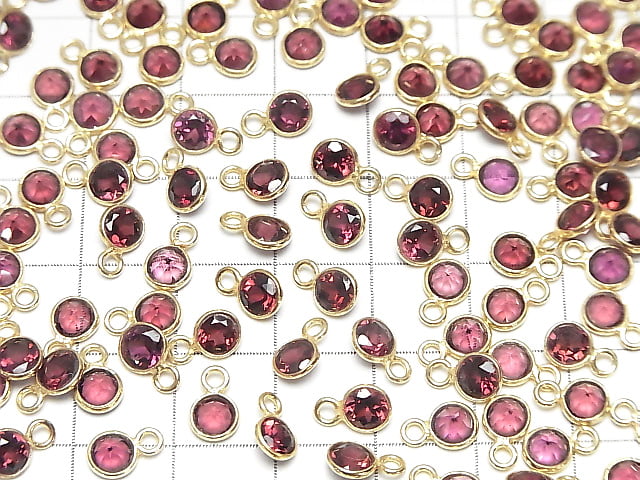 [Video]High Quality Rhodolite Garnet AAA Bezel Setting Round Faceted 5x5mm 18KGP 3pcs