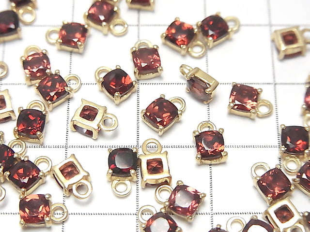 [Video]High Quality Mozambique Garnet AAA Bezel Setting Square Faceted 4x4mm 18KGP 2pcs