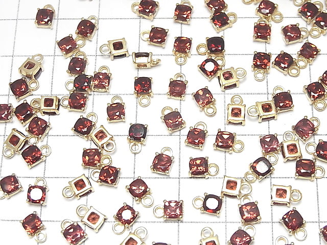 [Video]High Quality Mozambique Garnet AAA Bezel Setting Square Faceted 4x4mm 18KGP 2pcs