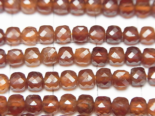 [Video] High Quality! Hessonite Garnet AAA Cube Shape 4x4x4mm 1strand beads (aprx.15inch / 37cm)