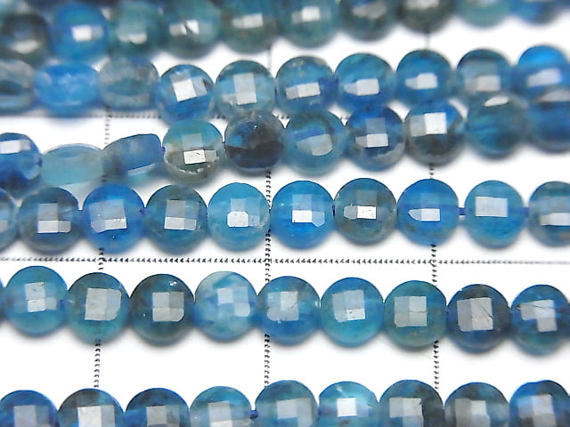 [Video] High Quality! 1strand $7.79! Blue Apatite AA Faceted Coin 4x4x2mm 1strand beads (aprx.15inch / 37cm)