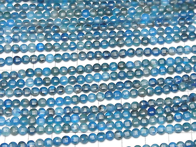 [Video] High Quality! 1strand $7.79! Blue Apatite AA Faceted Coin 4x4x2mm 1strand beads (aprx.15inch / 37cm)