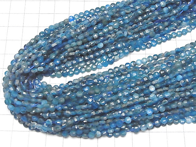 [Video] High Quality! 1strand $7.79! Blue Apatite AA Faceted Coin 4x4x2mm 1strand beads (aprx.15inch / 37cm)
