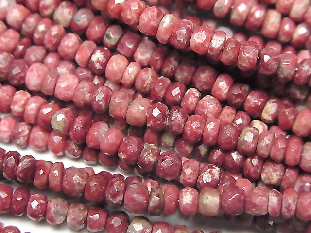 [Video] Norway Thulite Faceted Button Rondelle size Gradation half or 1strand beads (aprx.15inch / 38cm)