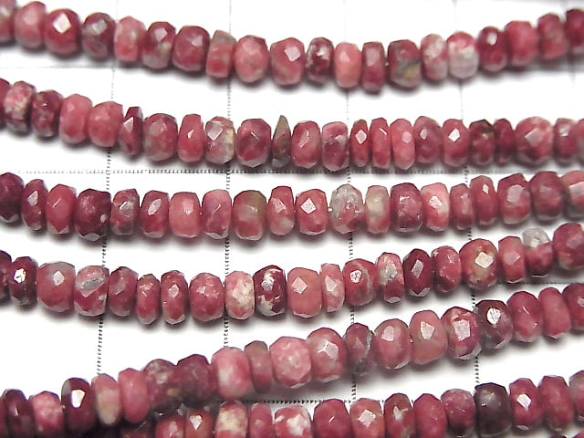 [Video] Norway Thulite Faceted Button Rondelle size Gradation half or 1strand beads (aprx.15inch / 38cm)