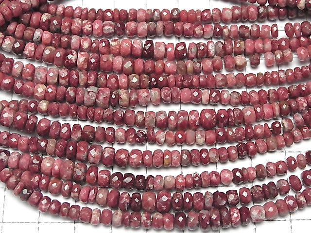 [Video] Norway Thulite Faceted Button Rondelle size Gradation half or 1strand beads (aprx.15inch / 38cm)