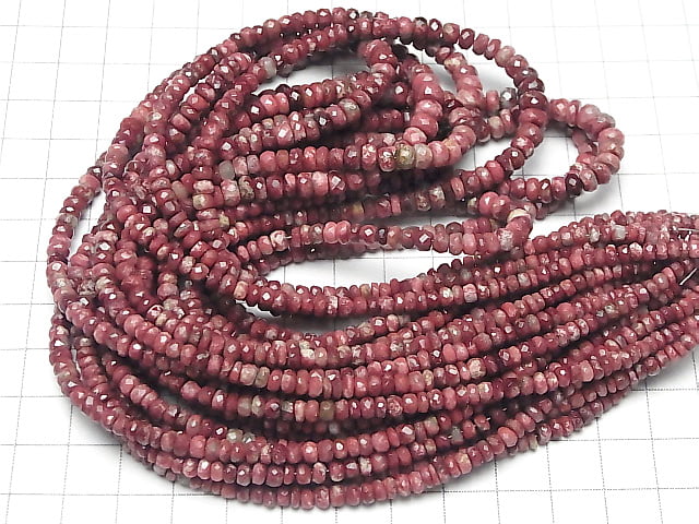[Video] Norway Thulite Faceted Button Rondelle size Gradation half or 1strand beads (aprx.15inch / 38cm)