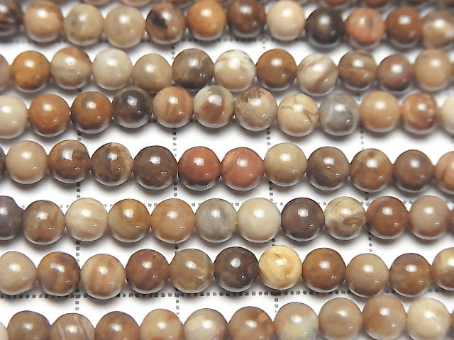 [Video] Petrified Wood  Round 4mm 1strand beads (aprx.15inch/36cm)