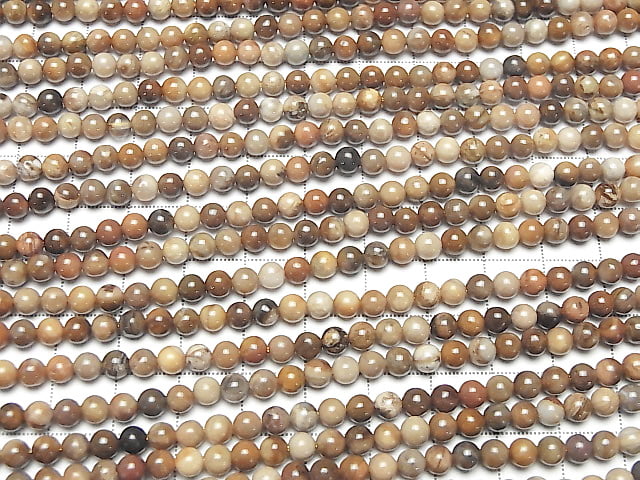[Video] Petrified Wood  Round 4mm 1strand beads (aprx.15inch/36cm)