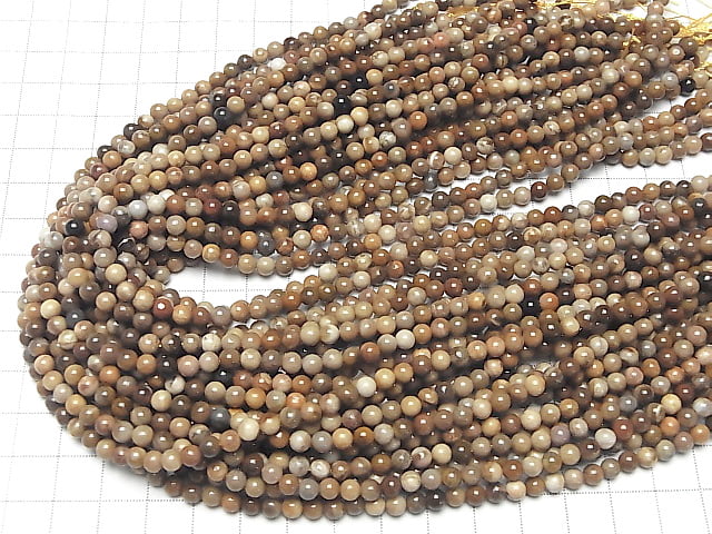 [Video] Petrified Wood  Round 4mm 1strand beads (aprx.15inch/36cm)