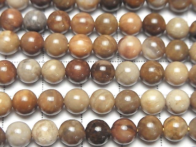 [Video]Petrified Wood Round 6.5mm 1strand beads (aprx.15inch/36cm)