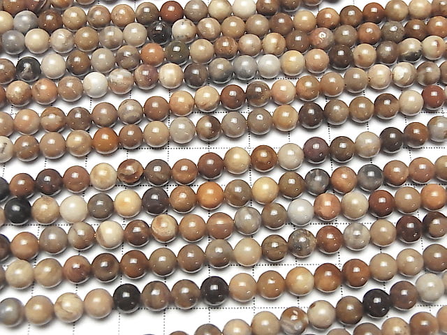 [Video]Petrified Wood Round 6.5mm 1strand beads (aprx.15inch/36cm)