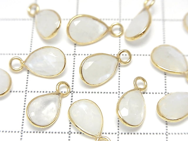 [Video]High Quality Rainbow Moonstone AA++ Bezel Setting Pear shape Faceted 10x7mm 18KGP 3pcs