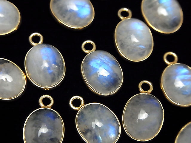 [Video]High Quality Rainbow Moonstone AAA- Bezel Setting Oval 12x10mm 18KGP 2pcs