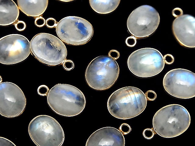 [Video]High Quality Rainbow Moonstone AAA- Bezel Setting Oval 12x10mm 18KGP 2pcs
