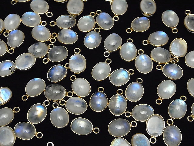 [Video]High Quality Rainbow Moonstone AAA- Bezel Setting Oval 12x10mm 18KGP 2pcs