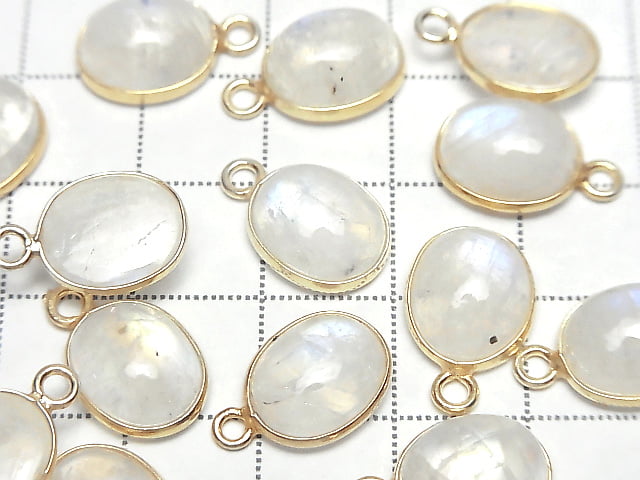 [Video]High Quality Rainbow Moonstone AAA- Bezel Setting Oval 12x10mm 18KGP 2pcs