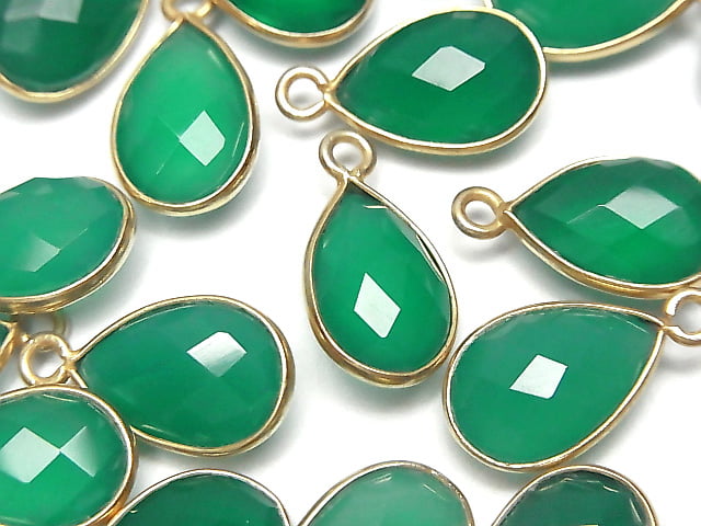 [Video] High Quality Green Onyx AAA Bezel Setting Faceted Pear Shape 13x9mm 18KGP 2pcs