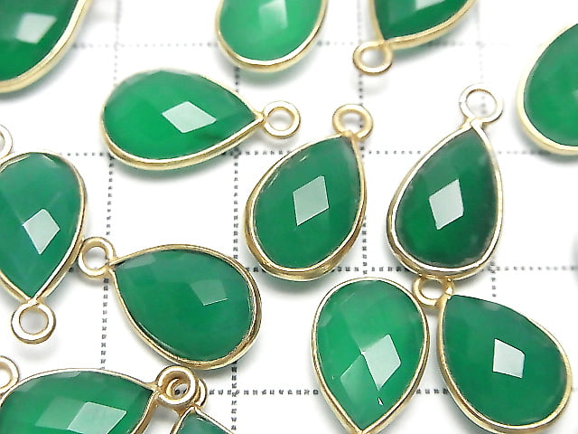 [Video] High Quality Green Onyx AAA Bezel Setting Faceted Pear Shape 13x9mm 18KGP 2pcs